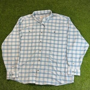 PONCHO Men's White Blue Plaid Magnetic Pockets Vented Shirt Regular Fit Size 3XL